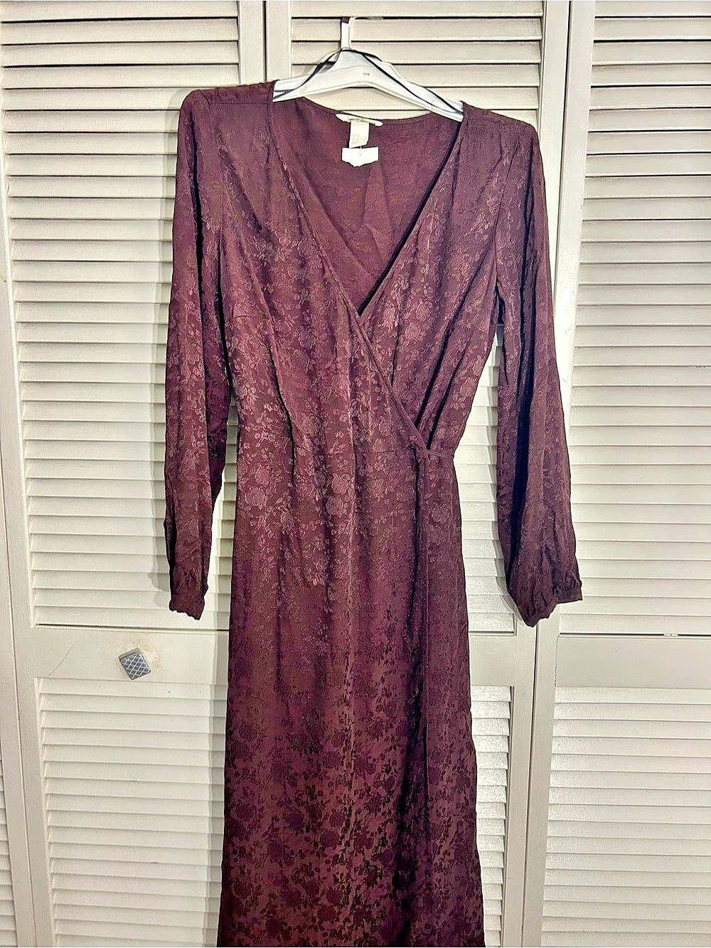 NWT Brown Jacquard-Weave Wrap Dress MidiDress